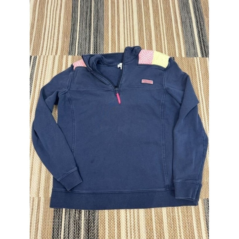 Vineyard Vines Womens 1/4 Zip Mock Neck Long Sleeve Sweatshirt Blue Cotton S